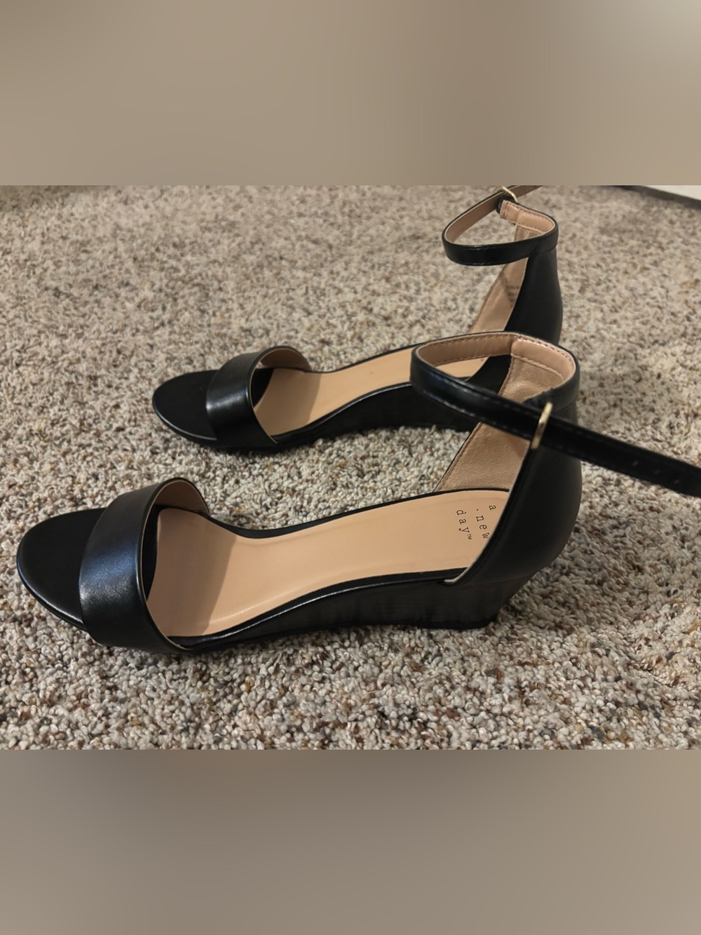 a new day Black Ankle-Strap Wedge Sandals with Open Toe
